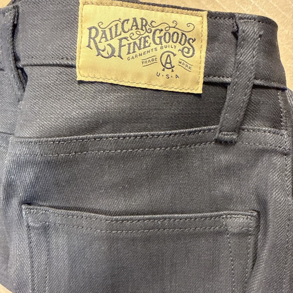 Railcar Fine Goods Straight Tapered Raw Denim Jeans Dark Blue Button 5-Pocket